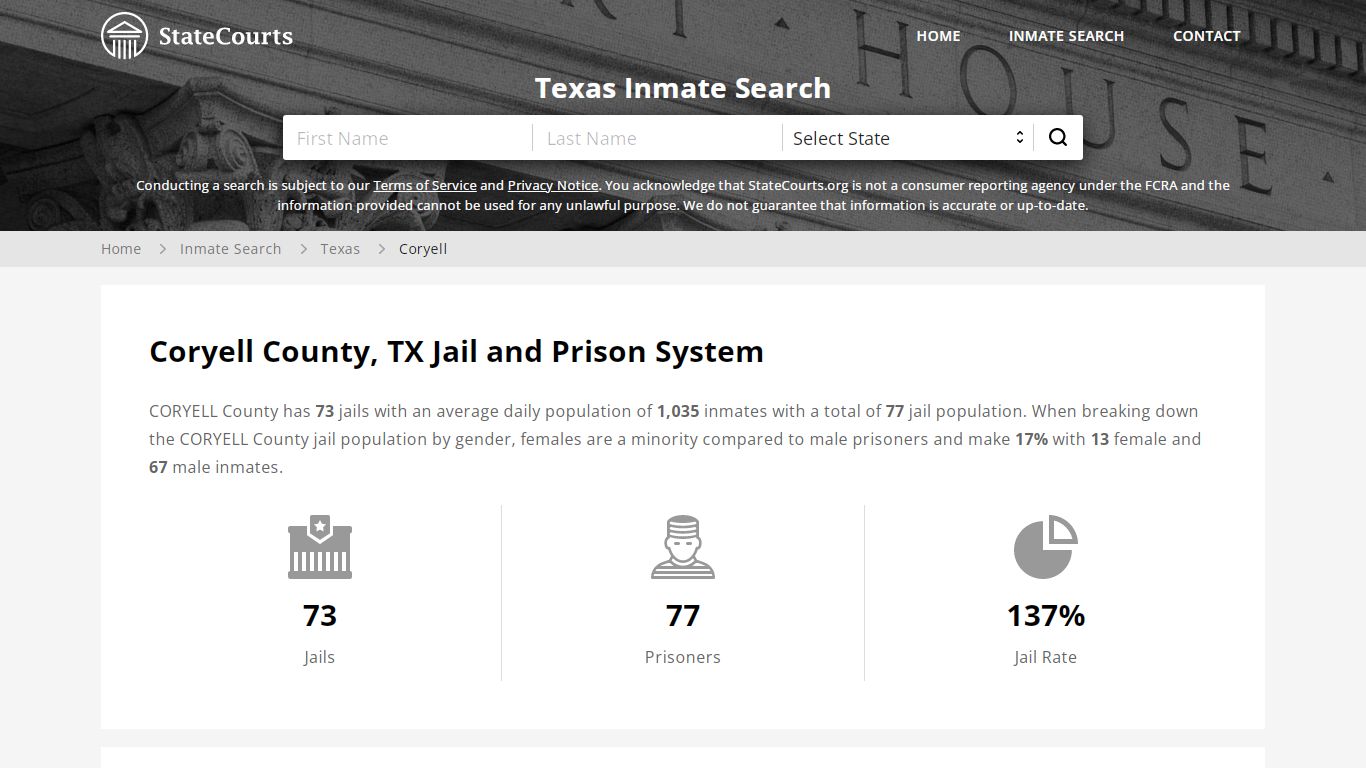 Coryell County, TX Inmate Search - StateCourts